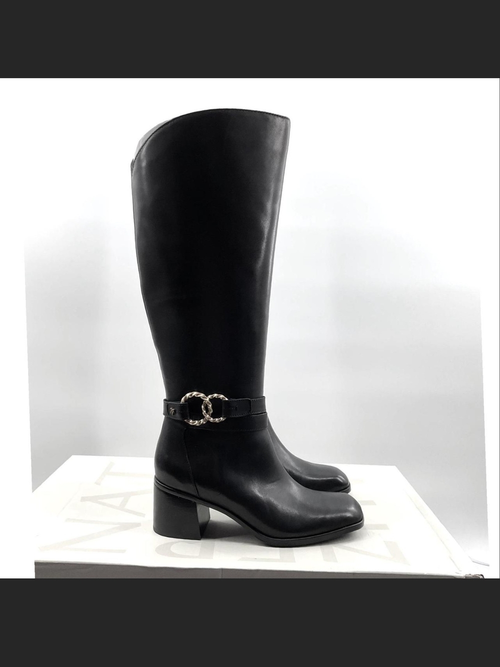 Naturalizer Black Over-the-Knee Leather Boots with Chain Accent